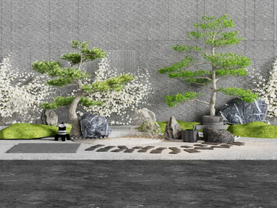 新中式松树 铺石路庭院景观园艺小品