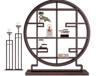 新中式实木圆形博古架 装饰架3d模型 新中式实木圆形博古架 装饰架