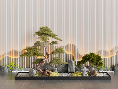 新中式室内松树 石子景观园艺小品