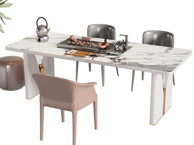 新中式长方形茶桌椅组合