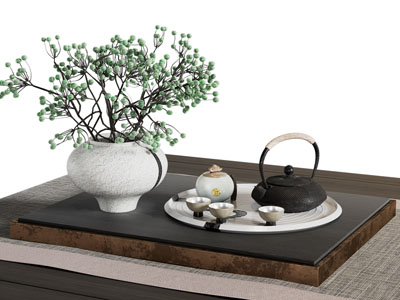 新中式茶盘 花瓶花卉 茶具杯子