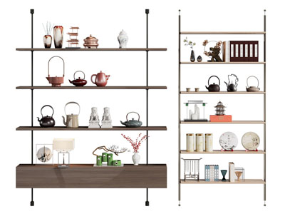 新中式博古架 装饰架 茶饼茶壶摆件3d模型 新中式博古架 装饰架 茶饼茶壶摆件