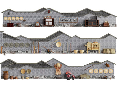 新中式乡村农具展览展示墙 美陈 摆件组合