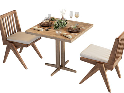 现代实木方形餐桌椅组合