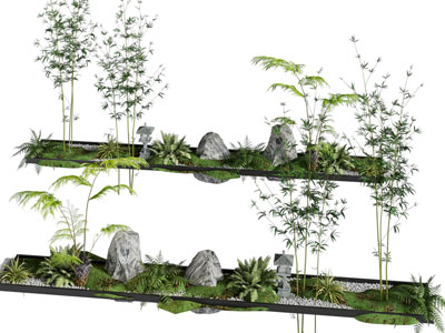 新中式花草 石头 竹子景观园艺小品