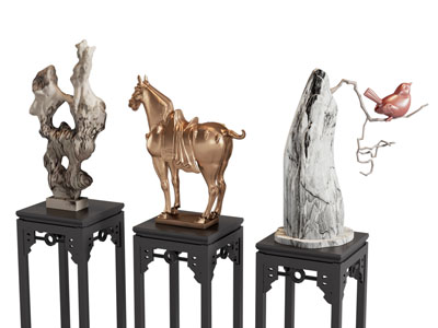 新中式假山 马匹工艺品摆件组合