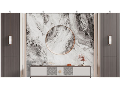 新中式电视柜 背景墙3d模型 新中式电视柜 背景墙