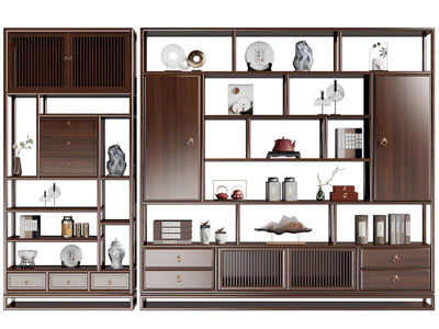 新中式实木装饰柜 博古架3d模型 新中式实木装饰柜 博古架