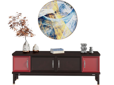 新中式电视柜 墙饰挂件 摆件3d模型 新中式电视柜 墙饰挂件 摆件