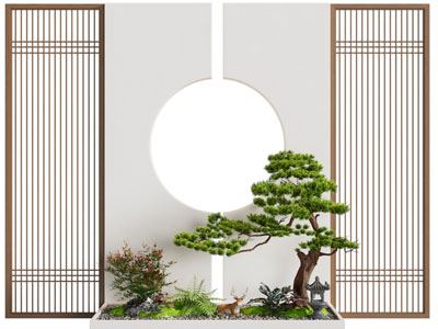 新中式松树 花草室内景观园艺小品
