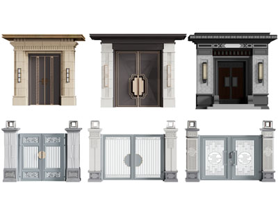 新中式庭院大门 双开门 防盗门3d模型 新中式庭院大门 双开门 防盗门