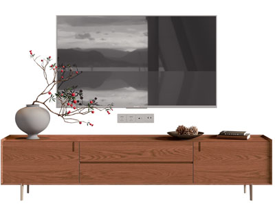 现代中古风电视柜 电视3d模型 现代中古风电视柜 电视