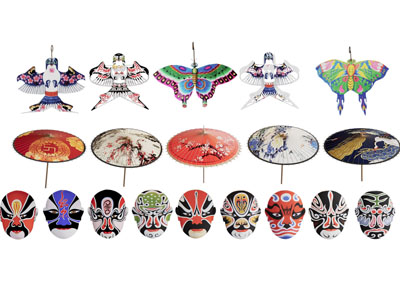 新中式风筝 纸伞 脸谱墙饰挂件