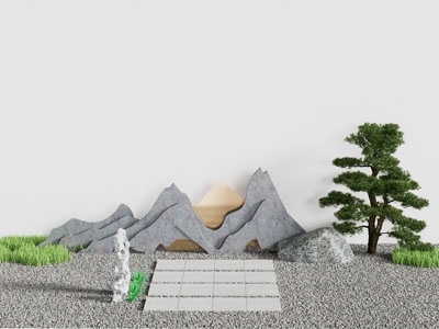 新中式山脉 松树 石子景观园艺小品