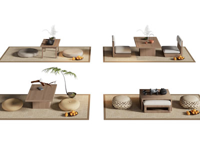 新中式茶几 蒲团坐垫组合