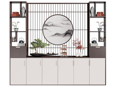 新中式玄关隔断装饰鞋柜3d模型 新中式玄关隔断装饰鞋柜