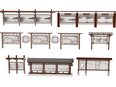新中式景观宣传栏3d模型 新中式景观宣传栏