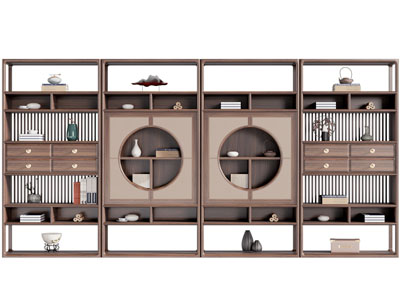 新中式实木博古架 装饰柜3d模型 新中式实木博古架 装饰柜