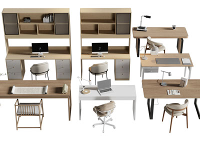 现代书桌椅组合3d模型 现代书桌椅组合