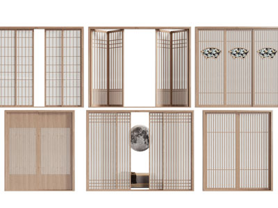 日式实木边框的折叠推拉门3d模型 日式实木边框的折叠推拉门