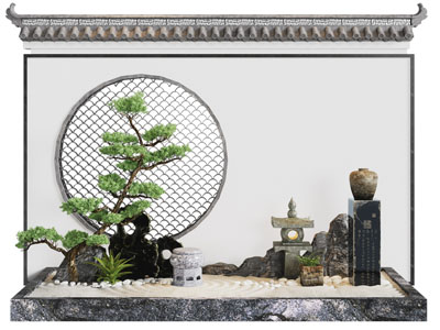 新中式景观墙 松树 假山景观园艺小品