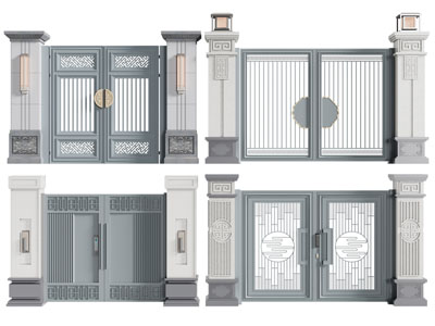 新中式庭院双开门 别墅大门 电动智能铁艺庭院门3d模型 新中式庭院双开门 别墅大门 电动智能铁艺庭院门
