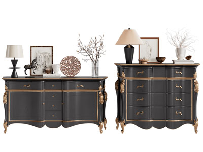 法式玄关柜 边柜 摆件组合3d模型 法式玄关柜 边柜 摆件组合