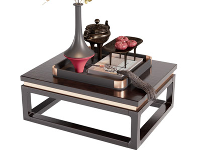 新中式方形茶几 茶盘茶具