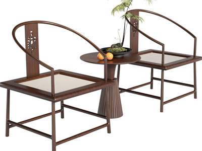 新中式圈椅 扶手椅子 边几