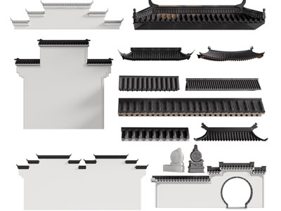 新中式马头墙 屋顶屋檐 建筑构件