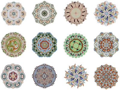 新中式对称花纹 花草花纹样 藻井装饰