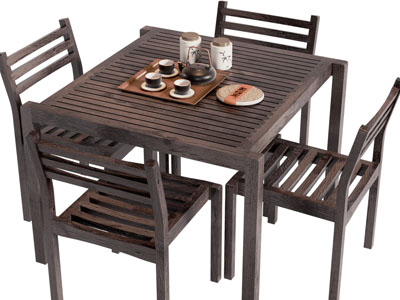 新中式中古风栅格木茶桌椅组合