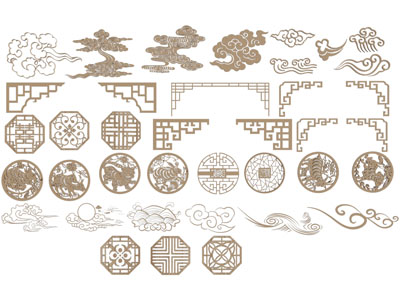 新中式祥云 花纹 雕花剪影 剪纸 墙贴