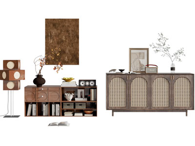 侘寂风中古风玄关柜 边柜 书柜3d模型 侘寂风中古风玄关柜 边柜 书柜