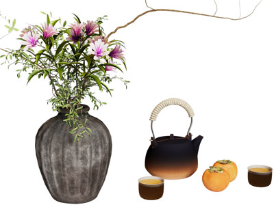 侘寂风花瓶花卉 茶壶杯子