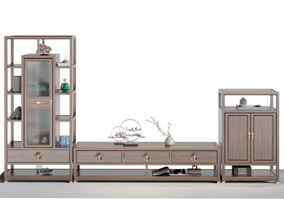 新中式电视柜 边柜 玄关柜3d模型 新中式电视柜 边柜 玄关柜