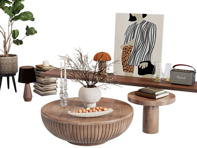 侘寂风实木圆形茶几