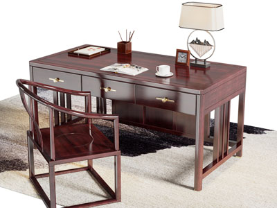 新中式书桌椅组合3d模型 新中式书桌椅组合