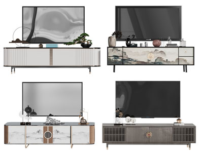 新中式电视柜 电视3d模型 新中式电视柜 电视