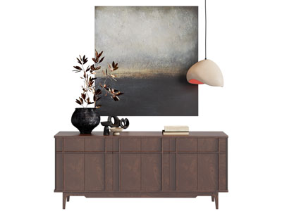 现代中古风玄关柜 边柜 装饰挂画3d模型 现代中古风玄关柜 边柜 装饰挂画