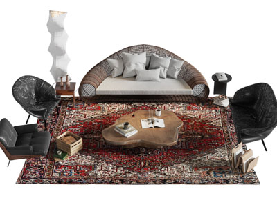 民族风竹编多人沙发 休闲椅子和茶几组合