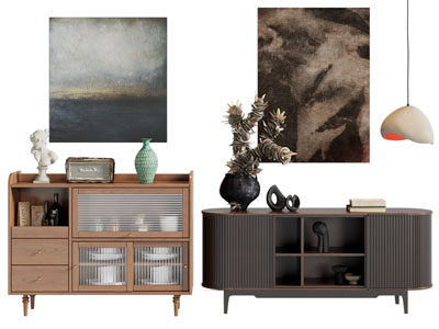 现代中古风玄关柜 餐边柜 挂画3d模型 现代中古风玄关柜 餐边柜 挂画