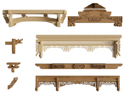 新中式实木雕花横梁 大梁 斗拱 榫卯结构