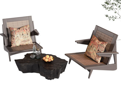 侘寂风休闲椅子 茶几组合