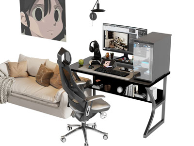 现代书桌椅组合3d模型 现代书桌椅组合