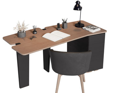 现代中古风书桌椅组合3d模型 现代中古风书桌椅组合