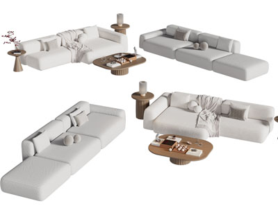 侘寂风奶油风多人沙发 茶几组合