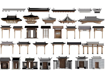 新中式屋檐 屋顶 大门 建筑构件