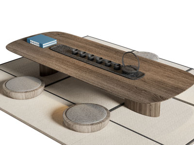 新中式椭圆形茶桌椅组合