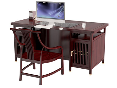 新中式实木书桌椅组合3d模型 新中式实木书桌椅组合